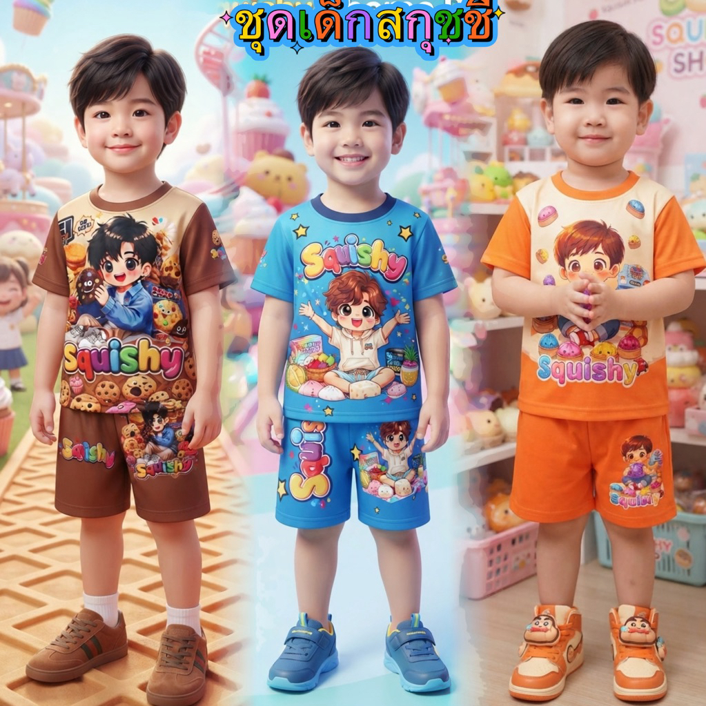 ชุดเข้าใหม่ชุดเด็กสกุชชี่เนื้อผ้านุ่ม ใส่สบาย ไม่ร้อนเหมาะใส่เที่ยวใส่อยู่บ้านหรือเป็นชุดคู่พี่น้องมีหลายไซซ์พร้อมส่ง