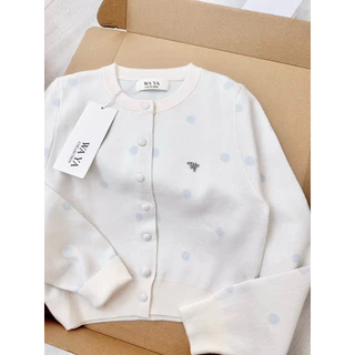 WA YA เสื้อไหมพรมทรงพอดีตัว ผ้าพรีเมียมลายจุดแขนยาว