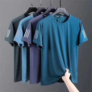 BECOOLMAN-เสื้อยืด คอกลม ผ้าไหมน้ำแข็ง เย็น แขนสั้น ชาย ฤดูร้อน แบบหลวม ใส่สบาย กีฬา ผ้าบางเบา ระบายอากาศได้ดี