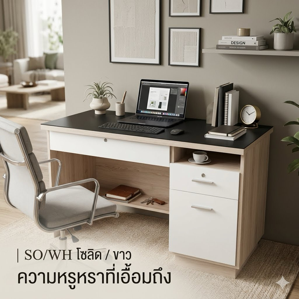 โต๊ะทำงาน 2 ลิ้นชักล็อคได้ 1 บาน  ขนาด 120 Cm รุ่น TB122