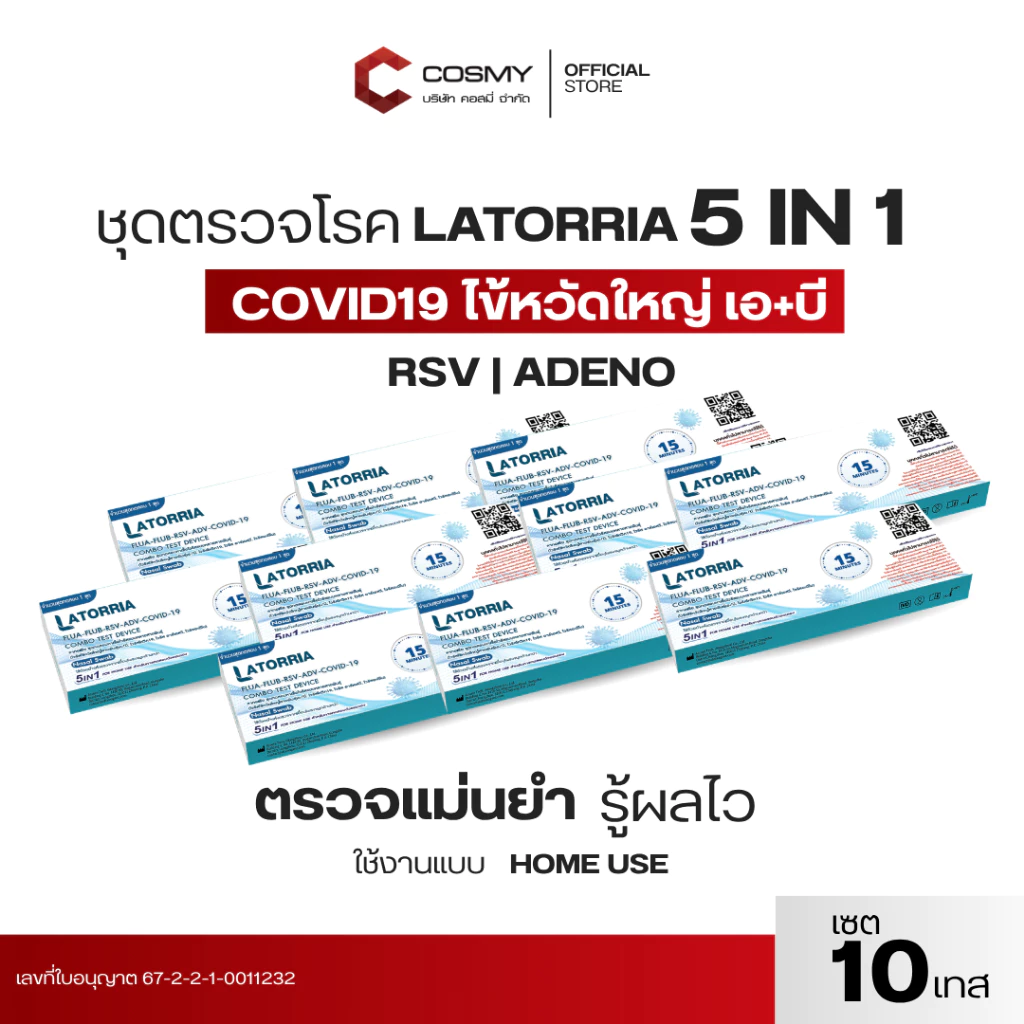 [เซต 10,20,50] Wilbur 5in1 ชุดตรวจไข้หวัด RSV COVID หวัดใหญ่ab อะดีโน1ชุดต่อ1กล่อง แบบตรวจจมูก