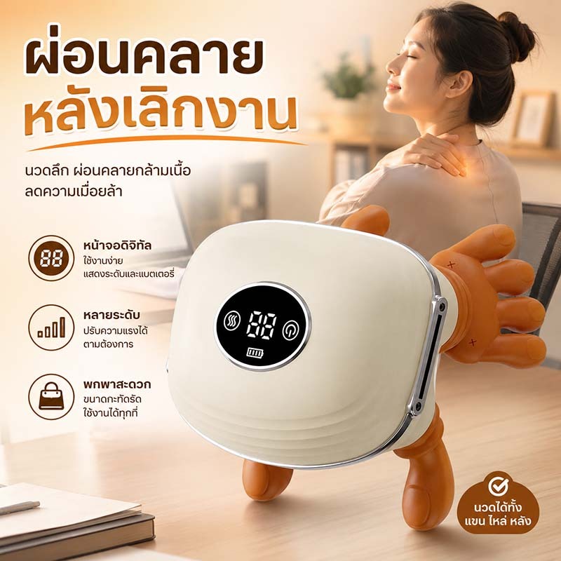 เครื่องนวดคอและไหล่ไฟฟ้า อัปเกรดนวด+ประคบร้อน 2in1 วดมือไบโอนิค จอLCDอัจฉริยะ