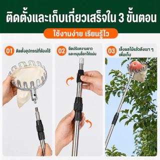 MAYILON ชุดเก็บผลไม้ด้ามยืดหด 7 ชิ้น เลือก 3 เมตร/6 เมตร พร้อมเลื่อยและอุปกรณ์ตัดกิ่งสูง ด้ามสแตนเลส