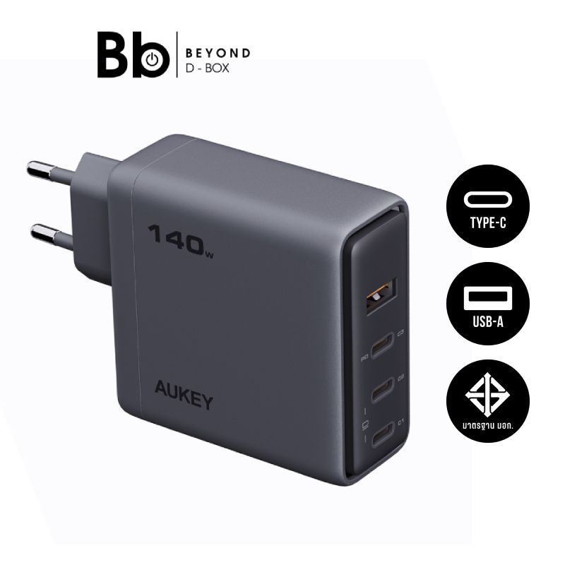 อะแดปเตอร์ AUKEY Wall USB Charger 1 USB-A / 3 USB-C Comet Mix 4 140W GaN Gray (PA-C6) by BB Beyond D