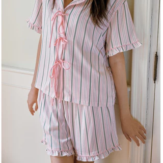 MUSLIN Beauty stripes in pink - Silk Satin Pajamas [Basic collection]