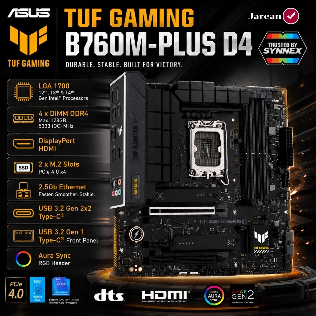 เมนบอน์ดมือสอง ASUS TUF GAMING B760M-PLUS D4 DDR4 LGA1700 B760 รองรับ i3 i5 i7 i9 Gen12/13/14