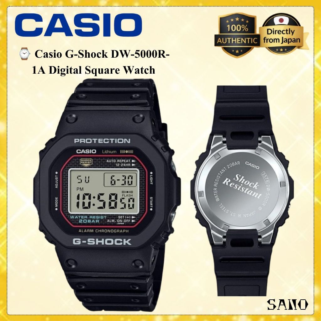 Casio G-Shock DW-5000R-1A Digital Square Watch Shock Resistant 20BAR Water Resistant Resin Band Made