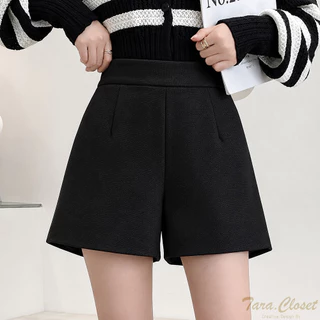 PW001 TARA Short pants กางเกงขาสั้น เอวสูง มีขอบเอว ตีเกร็ดหน้า เนื้อผ้าวูลเวฟ ผ้ายืด ใส่สบาย