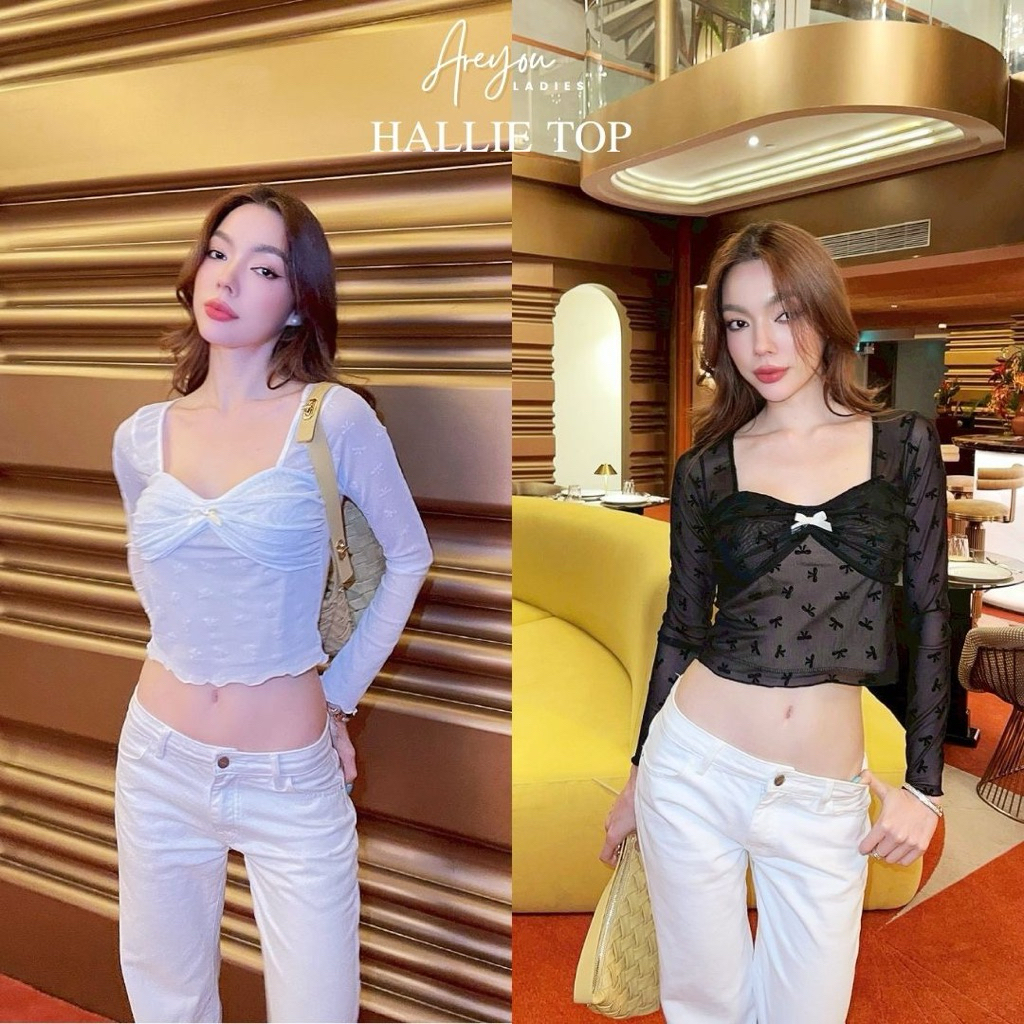 NO.651 Hallie Top เสื้อซีทรูแขนยาวดีเทลจับจีบอกแต่งโบว์