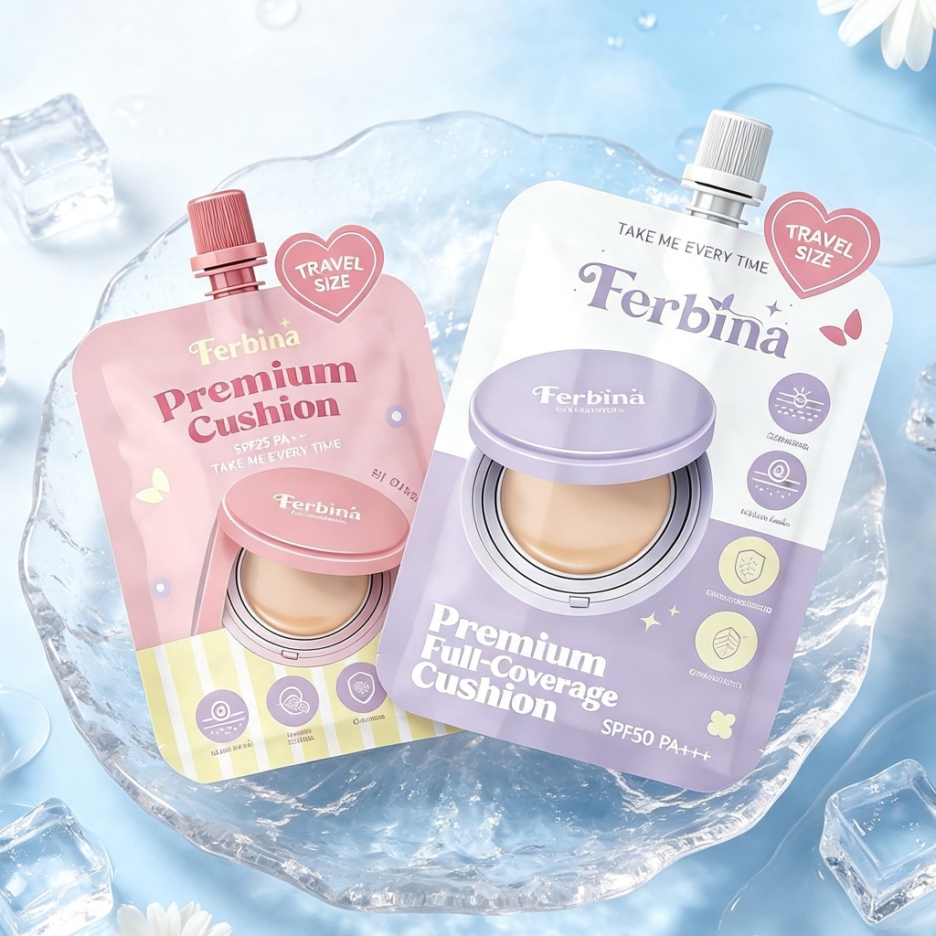 （กระเป๋า）FERBINA Cushion Travel Size 5g เฟอบีน่า คุชชั่นแบบซอง (Premium/Full-Coverage)