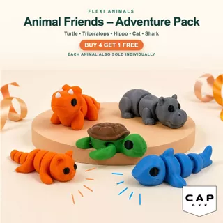 CAP BKK ของเล่นสัตว์ขยับได้ Flexi Animals คาปิบาร่า แอกโซลอเติล ไดโนเสาร์ แมว ฉลาม ฟิกเกอร์
