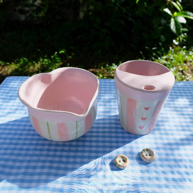 Kokoro Chawan Stripe by Pimmy’s Love Express ถ้วยชงมัทฉะลายทาง สีชมพูพาสเทล