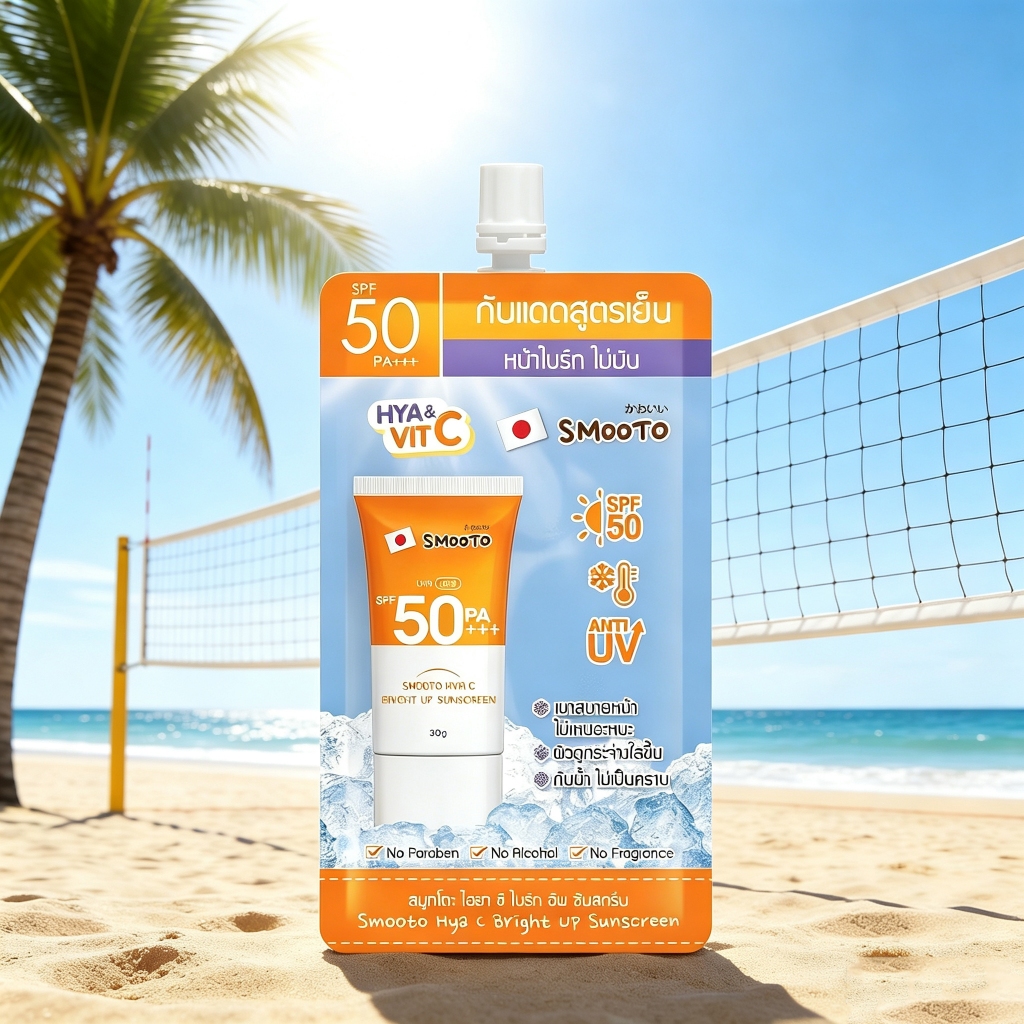 [กล่องx6 ซอง] Smooto สมูทโตะ กันแดดสูตรเย็น Hya C Bright Up Sunscreen SPF50PA+++ 30 กรัม
