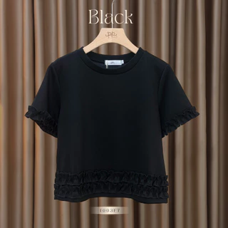 POI เสื้อยืดคอกลมผ้ามาร์ชเมลโล่แต่งชายสีพื้น T003F7