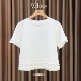 POI เสื้อยืดคอกลมผ้ามาร์ชเมลโล่แต่งชายสีพื้น T003F7