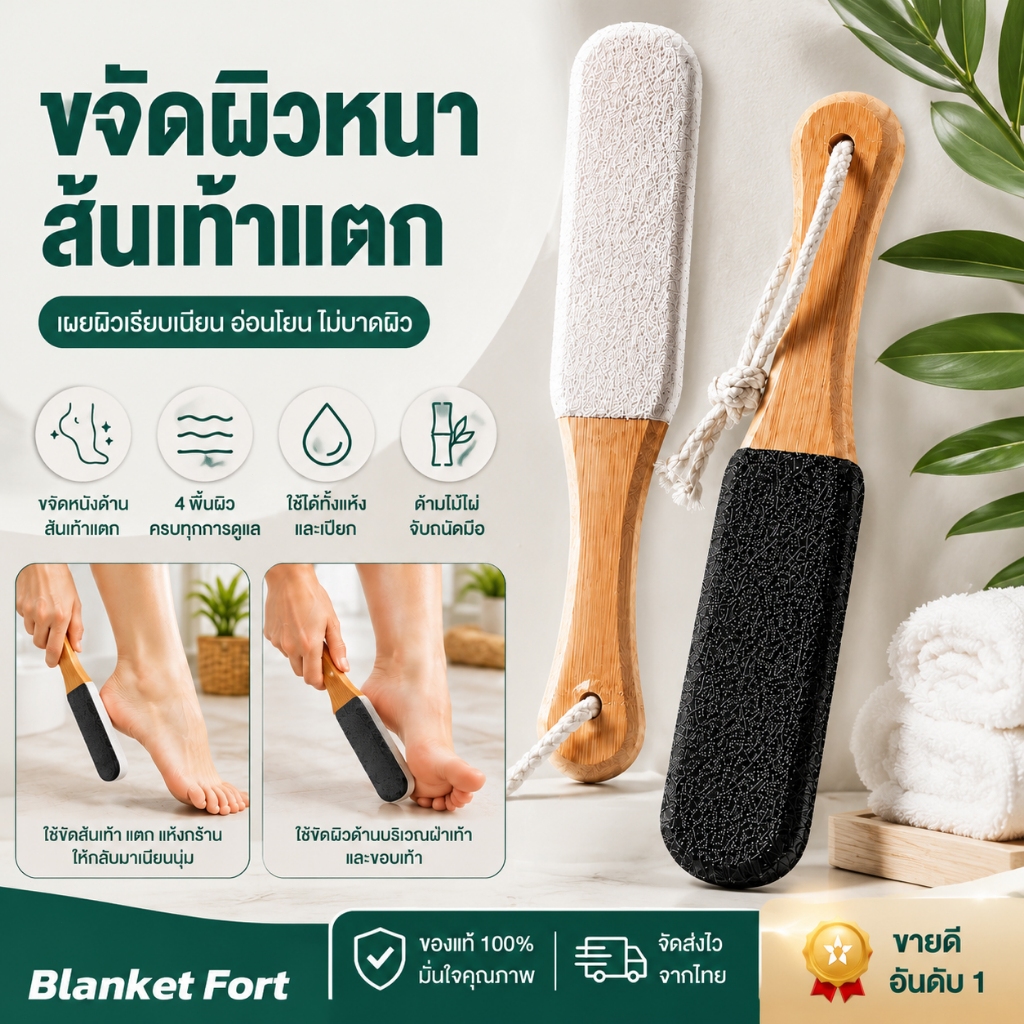 ✨ที่ขัดส้นเท้า ตะไบขัดส้นเท้าไม้ไผ่ จับถนัดมือ ใช้งานง่าย 2 ด้าน ขจัดส้นเท้าแตก และผิวหนังที่ตายแล้ว