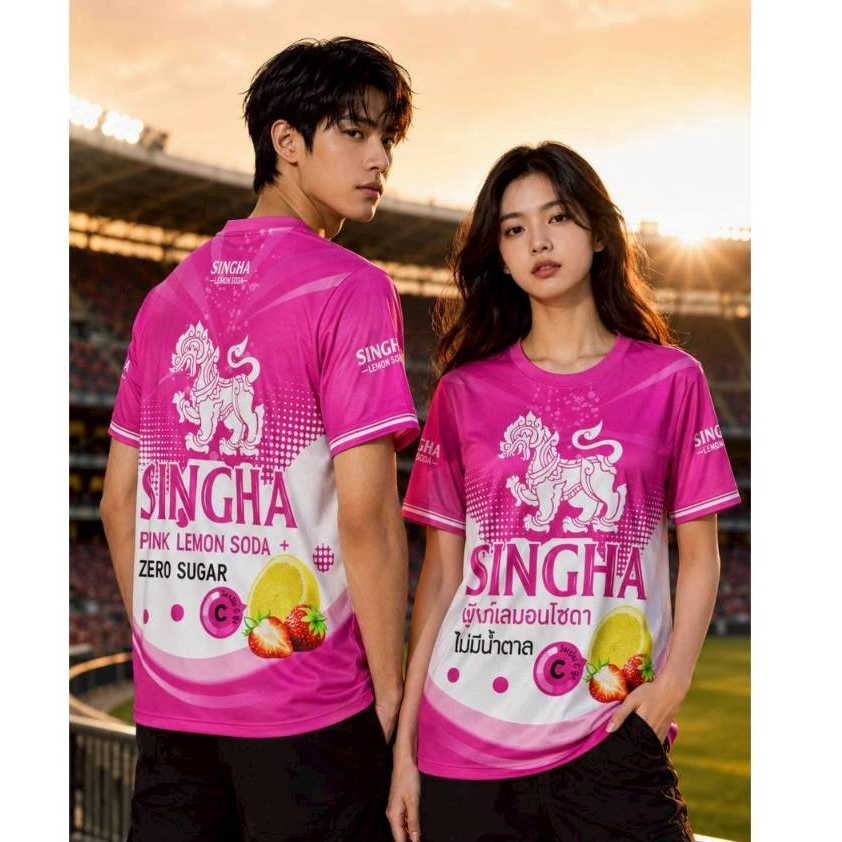 เสื้อกีฬาแขนสั้น ลาย lemon Soda โซดาสิงห์ผลไม้  ใส่สบายไม่ร้อนทั้งชายและหญิง ผลิตโรงงานไทย
