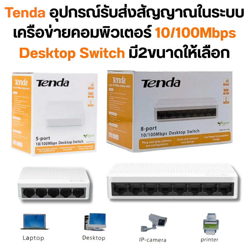 Tenda อุปกรณ์รับส่งสัญญาณในระบบเครือข่ายคอมพิวเตอร์ 10/100Mbps Desktop Switch มี2ขนาดให้เลือก