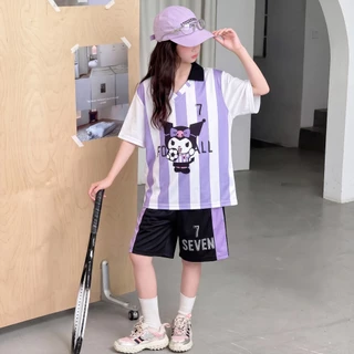 ชุดเซ็ทเด็กผู้หญิงแฟชั่น เสื้อแขนสั้นกางเกงขาสั้น สีหวานสดใส ลำลอง