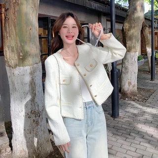 คริสต์มาส เสื้อคลุม สีพื้น คาร์ดิแกน กระดุม เบลเซอร์ XL เสื้อทวิต สไตล์เกาหลี ผู้หญิง แจ็คเก็ต ลาย มีกระเป๋า