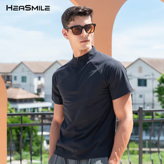 HeaSmile เสื้อยืดคอซิปผู้ชาย แขนสั้น ผ้าเย็น ระบายอากาศดี แห้งไว ใส่สบาย ไม่ร้อน ใส่ได้ทุกวัน (M-BKLLSGDX)
