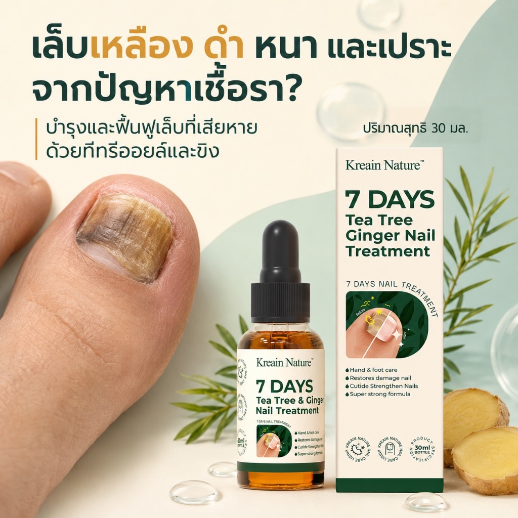 Kreain Nature น้ำยาทาเล็บเชื้อรา สำหรับเล็บเท้าเหลือง หนา และเสีย ช่วยบำรุงและฟื้นฟูเล็บ