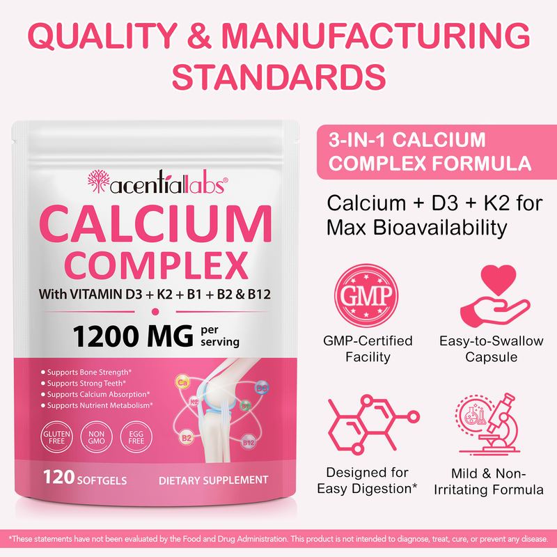 Acentiallabs แคลเซียมรวม1200mg softgel Vitamin D3 5000IU K2 B12 คอลลาเจน บำรุงกระดูกผิวผู้หญิงกลืนง่