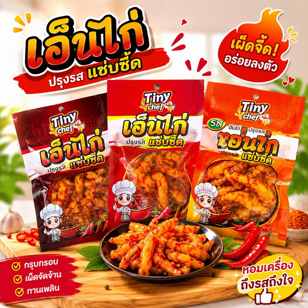 เอ็นไก่ Tiny Chef เอ็นไก่หมาล่า เชียงล่า ตีนไก่หมาล่า เชียงล่า อร่อย แซ่บ
