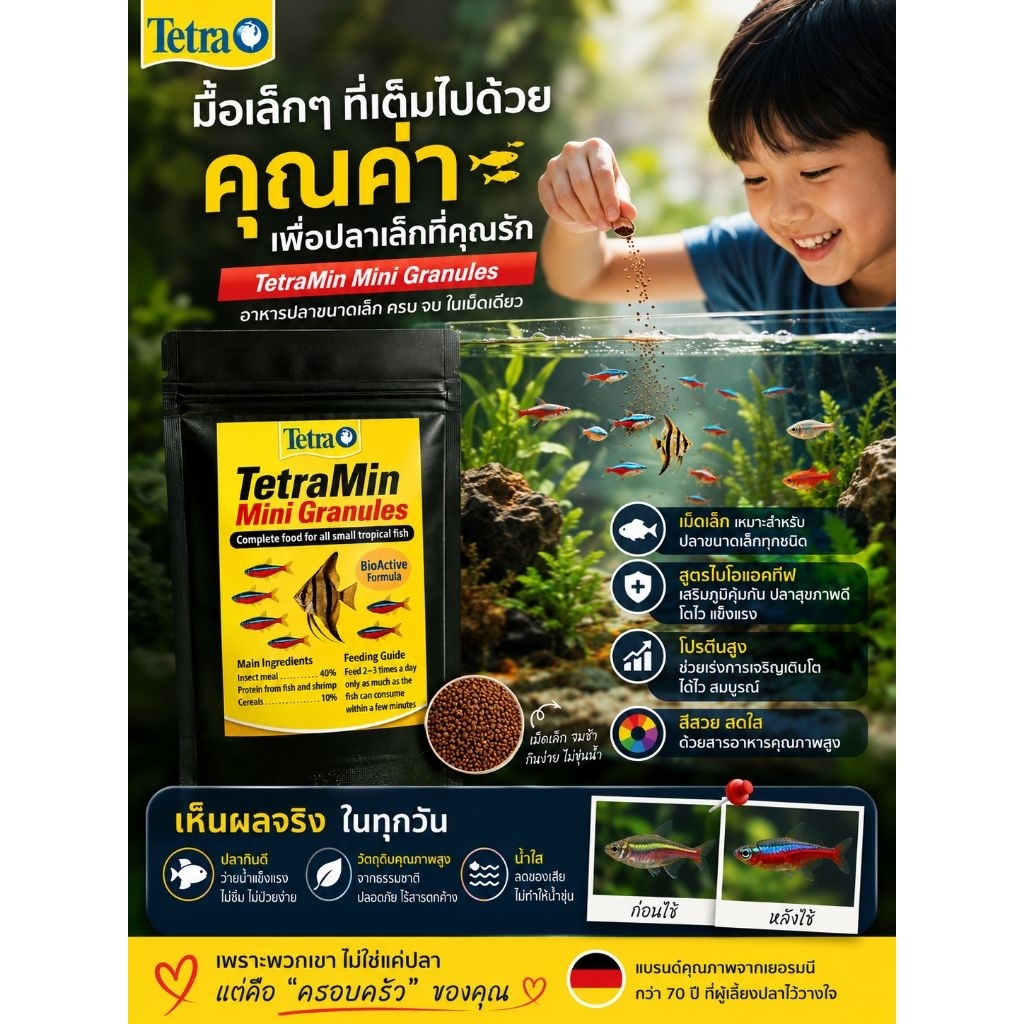 อาหารปลาเม็ดจิ๋ว สำหรับปลาเล็ก เพิ่มสีให้สวยงาม แข็งแรง น้ำไม่เสีย