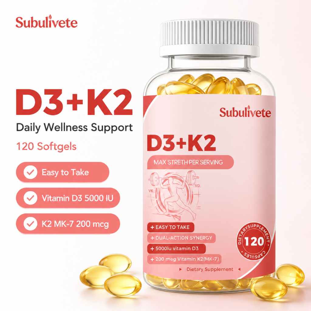 Subulivete Vitamin D3+K2 5000 IU ​​เพิ่มความหนาแน่นของกระดูก รักษาความยืดหยุ่นของเรือเลือด และสมดุล ระบบภูมิคุ้มกัน