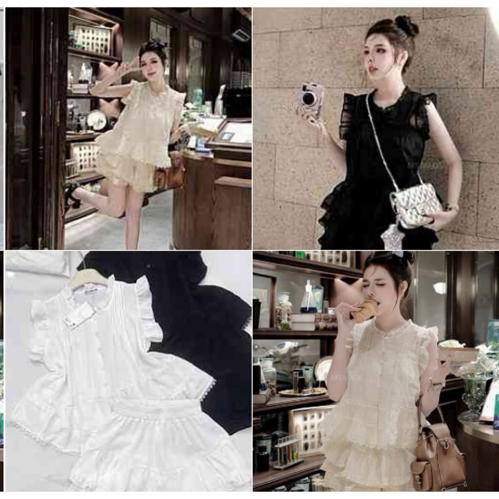 set2ชิ้น ชุดเซ็ตสไตล์ลูกคุณหนู ชุดแต่งระบายสาวเวียดนาม msmade