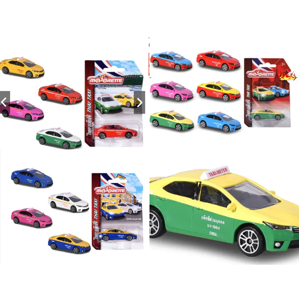 [ของแท้] รถเหล็ก Majorette แท็กซี่ไทย เขียว-เหลือง Taxi BANGKOK PATTAYA PHUKET Toyota Altis 1:64 มือ 1 แพ็คไม่สวย/สายแกะ