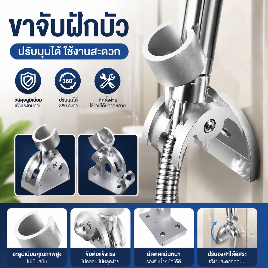 Luxe-T ที่ยึดฐานฝักบัวอลูมิเนียมแบบปรับได้ที่ยึดหัวฝักบัวติดผนังแบบปรับได้