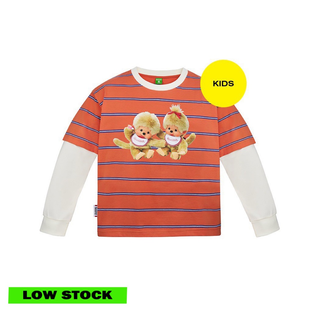 (DROP 4) MONCHHICHI ON STRIPED LAYER TEE (KIDS)