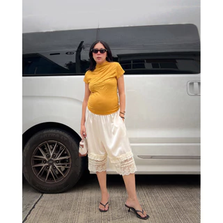 25SUMMER P44 - Knee-lenght satin short กางเกงซาติน