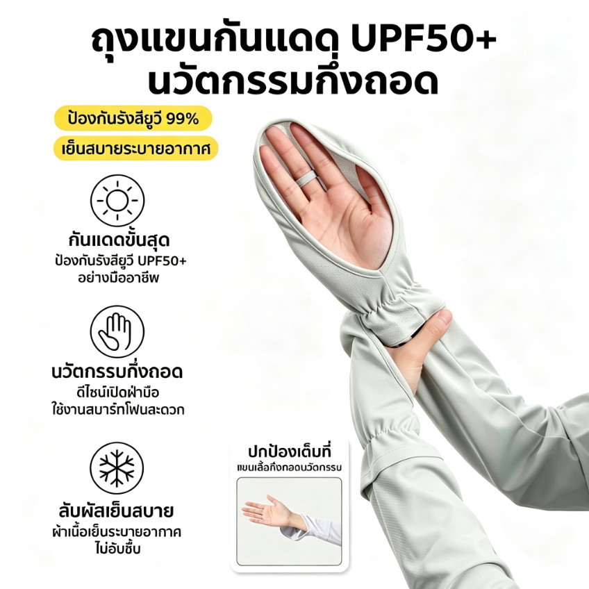 ถุงมือกันแดดผู้หญิง ผ้าเย็น SPF50+ กันUV คลุมข้อมือ ระบายอากาศ ใส่ขับรถ ออกกำลังกายกลางแจ้ง