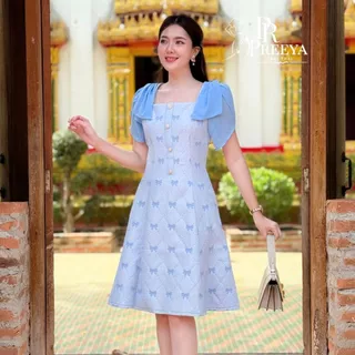 D04 ชุดผ้าไทย แบรนด์ปรียา เดรสผ้าแจ็คการ์ด (Jacquard) ทิ้งตัวสวย ใส่สบาย คัตติ้งเนี๊ยบ มีไซส์ S-2XL ชุดเดรสทำงาน