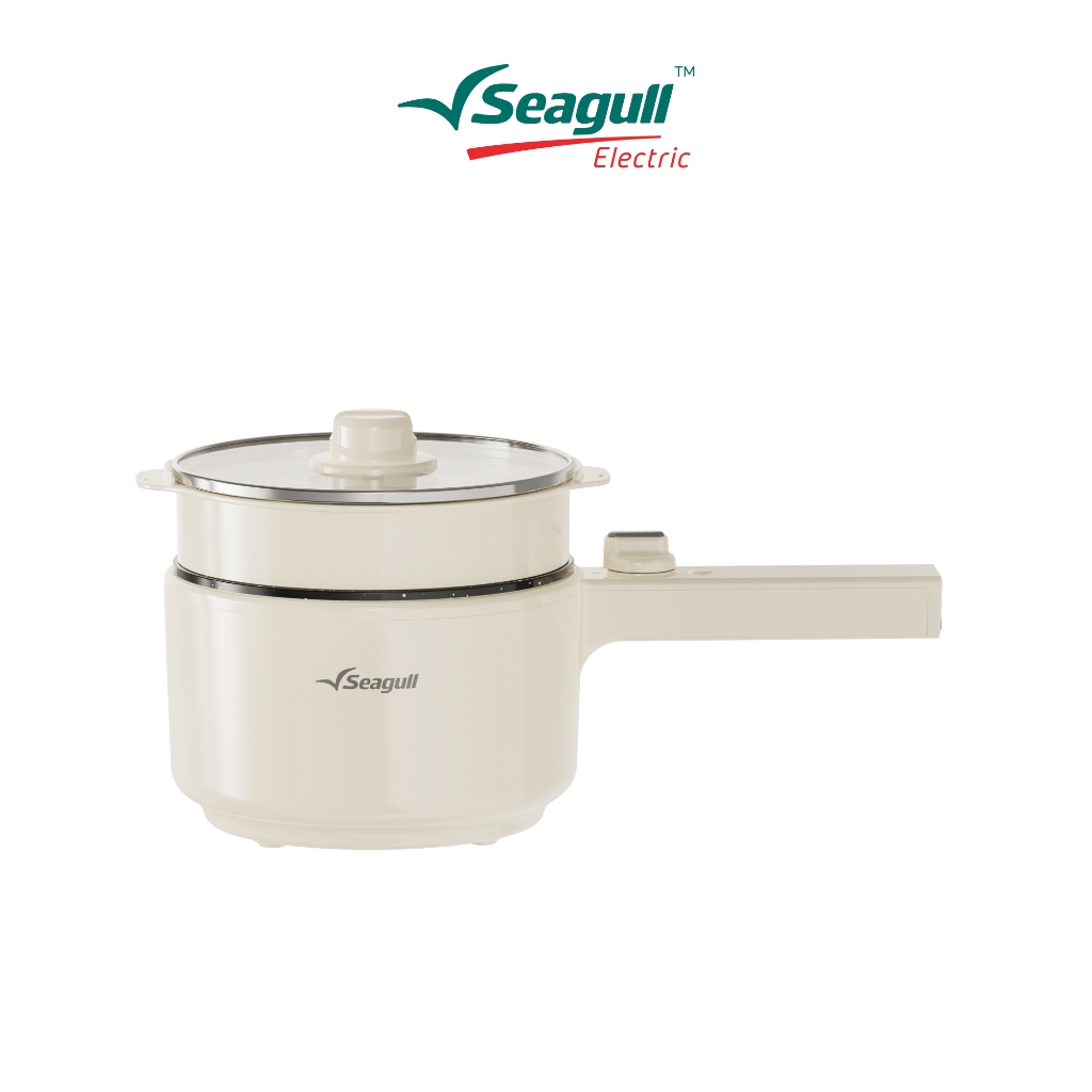 Seagull หม้อด้ามไฟฟ้าอเนกประสงค์ 2 ลิตร พร้อมชั้นนึ่ง (ครีม) Electric Multi-Cooker 2 L with Steamer (Cream)