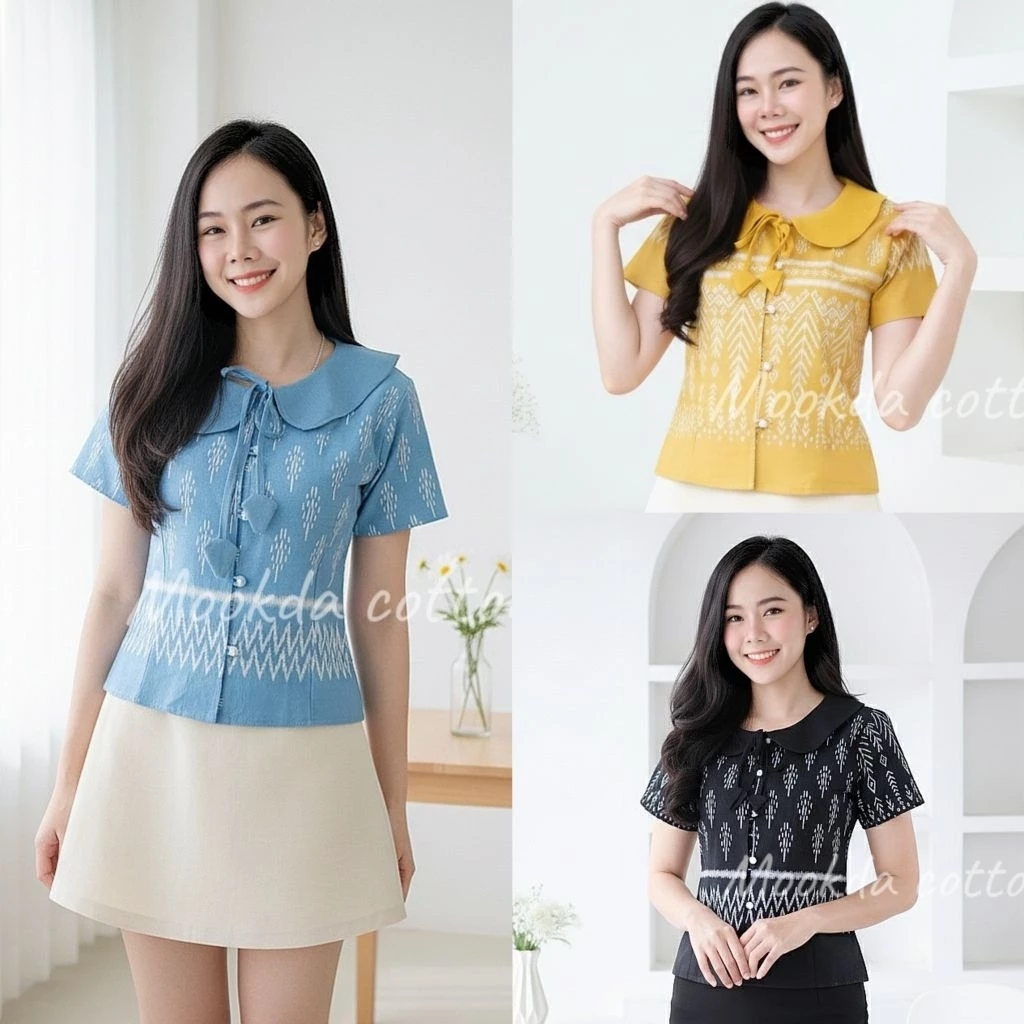 💮เสื้อผ้าฝ้ายคอบัว มัดดอกฝิ่น ลายดอกปีบ💮