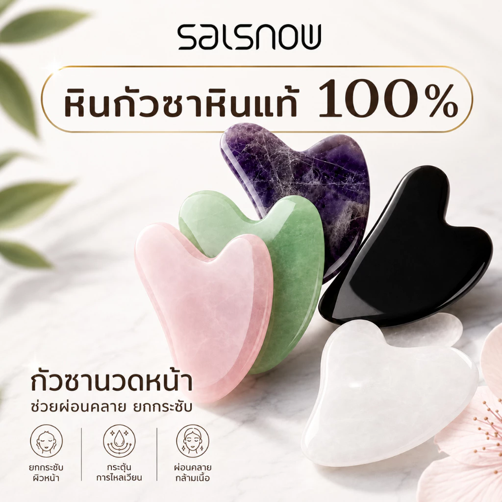 SALSNOW กัวซา guasha ที่นวดหน้า หินกัวซาแท้ หยกหลากสไตล์ กัวซานวดหน้า ระชับรูขุมขน ลดริ้วรอย หน้าใส