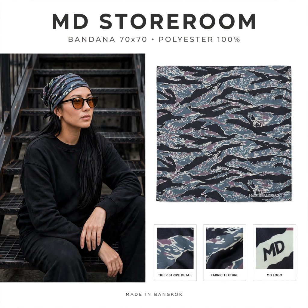 ผ้าโพกหัวลายพรางวินเทจ Tiger Stripes 70 cm. [ส่งของทุกวัน]