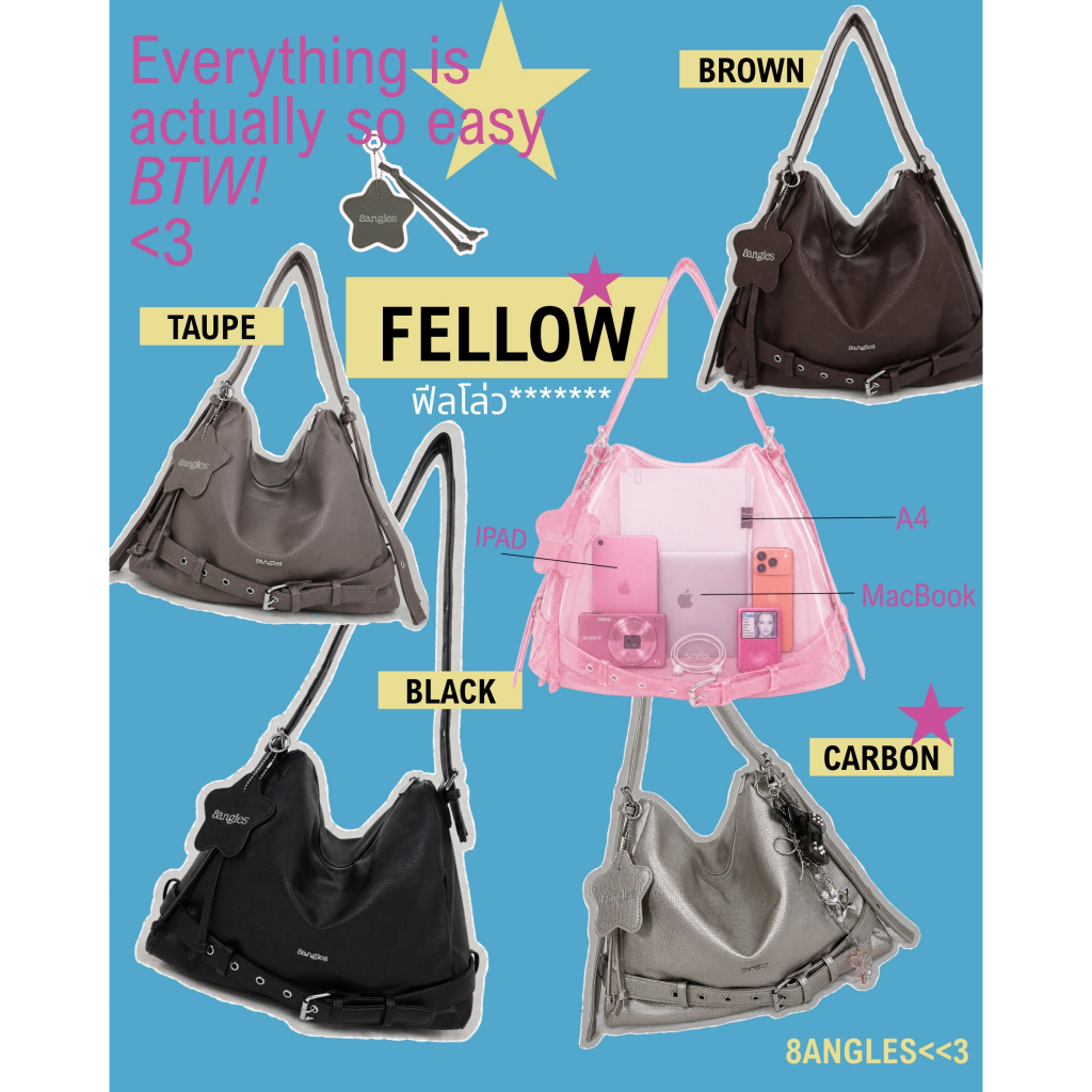 💖🎾 NEW กระเป๋าสายแบก “ Fellow” ขนาด14 นิ้ว ใส่IPAD/ A4/ Macbook สายปรับสั้น-ยาวได้🛹🏸 - 8anglesshop E058