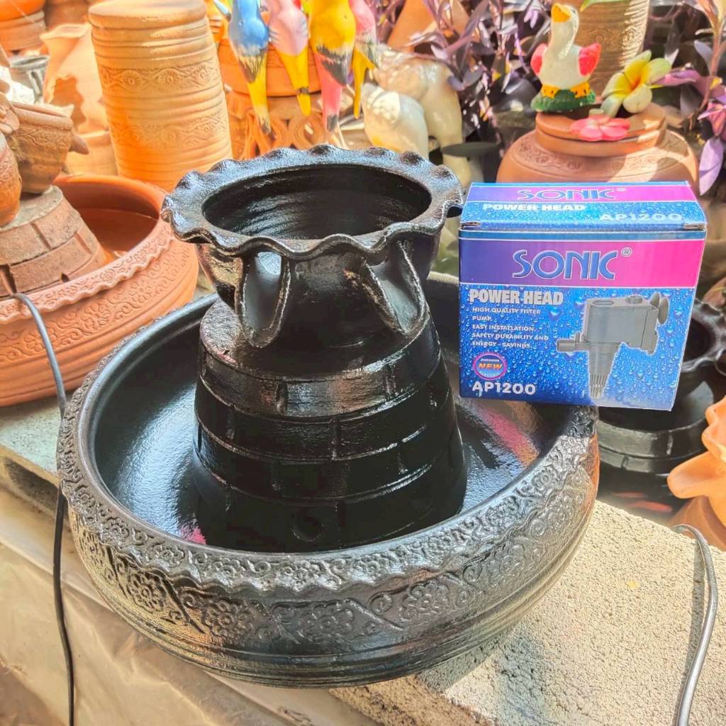 น้ำริน 2 ทาง พร้อมฐาน+อ่าง 12 นิ้ว+ปั้มAP1200  (เซ็ท4 ชิ้น) ตกแต่งสวน พร้อมส่ง