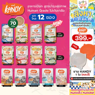 Kandy อาหารเปียก Holistic Grain Free ทูน่าเนื้อขาว ไม่เติมเกลือ สูตรดูแลสุขภาพ ยกโหล 70g*12ซอง