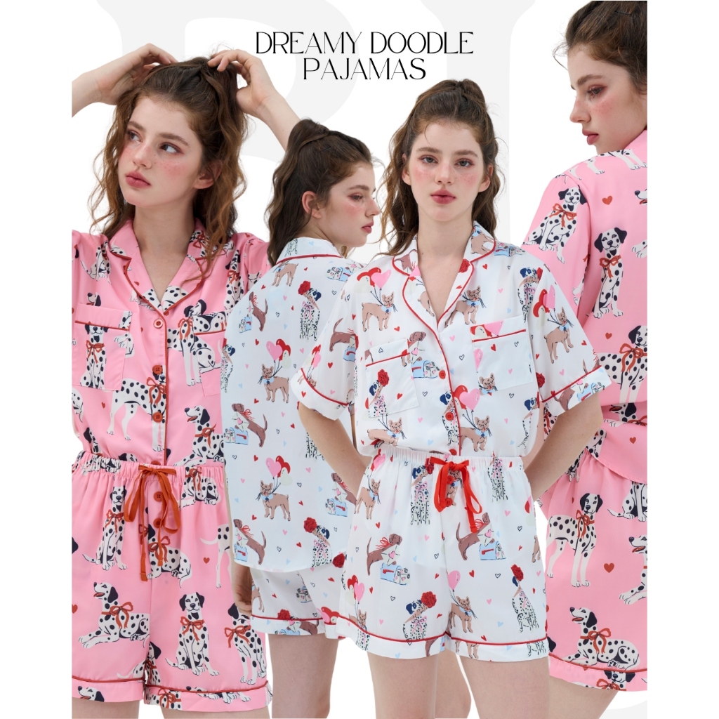 BCPJ04 Dreamy Doodle Pajamas - ชุดนอนขาสั้น แขนสั้น