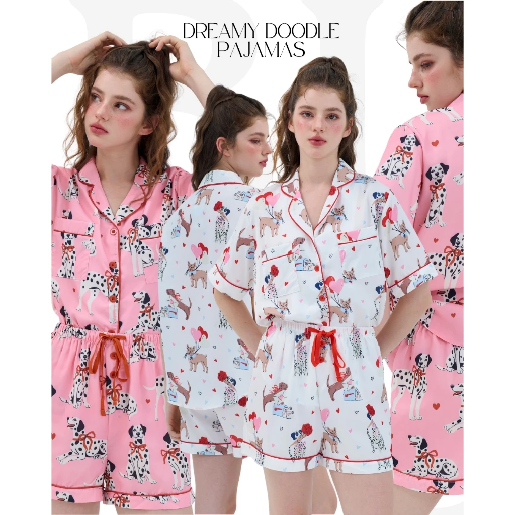 BCPJ04 Dreamy Doodle Pajamas - ชุดนอนขาสั้น แขนสั้น