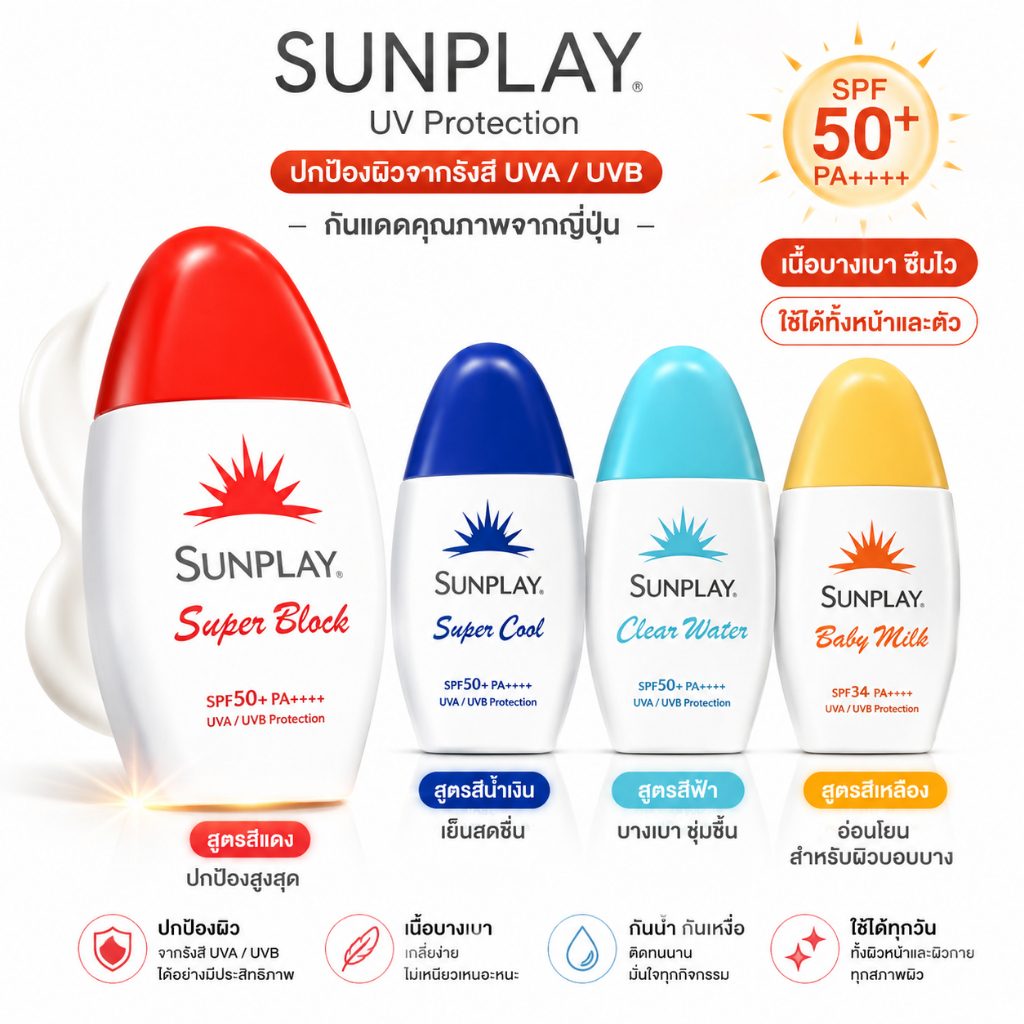 Sunplay UV Protection Sunscreen กันแดดญี่ปุ่น SPF50+ PA++++ 30ml ของแท้ Made in Japan
