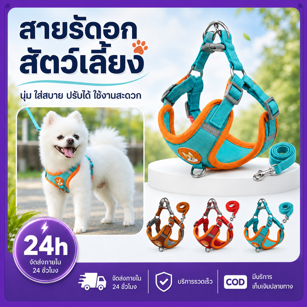 PETWELL ชุดเชือกจูงสัตว์เลี้ยง กำมะหยี่นุ่มสบาย สะท้อนแสง ปรับได้ สำหรับสุนัขแมว
