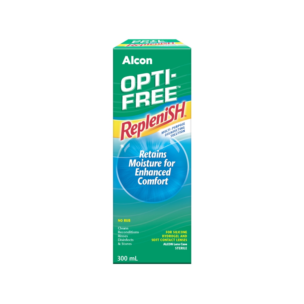 ALCON OPTI-FREE REPLENISH 300ml (EXP 11/2026) แถมฟรี น้ำยาล้างคอนแทคเลนส์