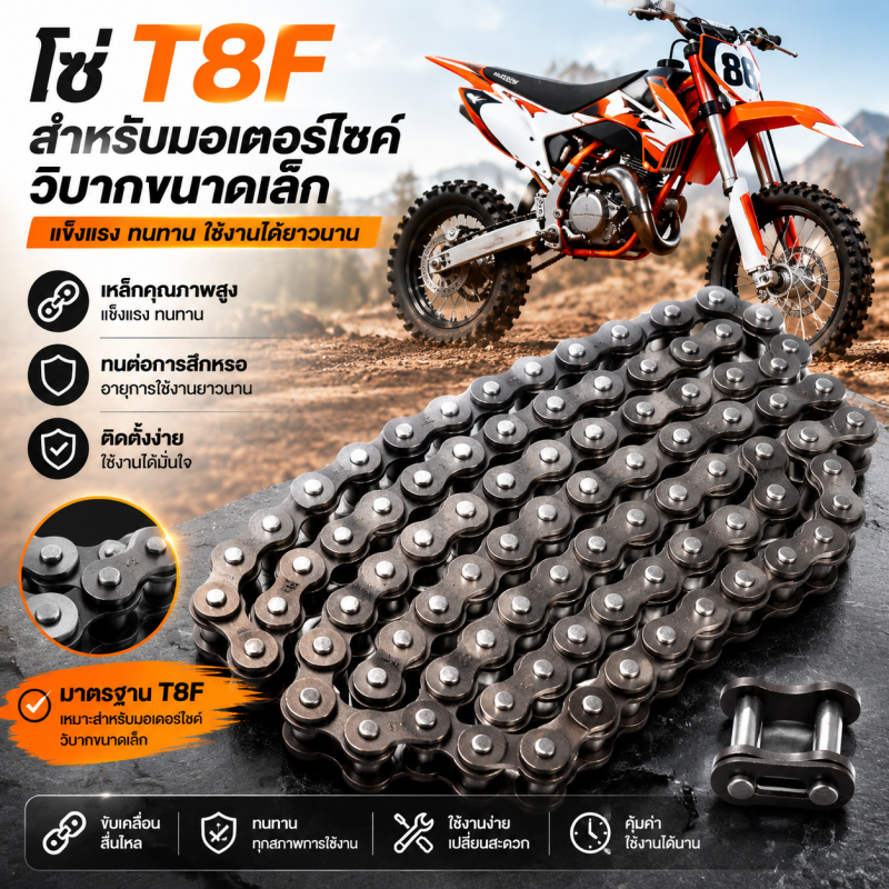 โซ่T8Fมินิวิบาก วิบากจิ๋ว โซ่T8F ,68ข้อโซ่ อุปกรณ์เสริมสกูตเตอร์ไฟฟ้า จักรยานไฟฟ้า